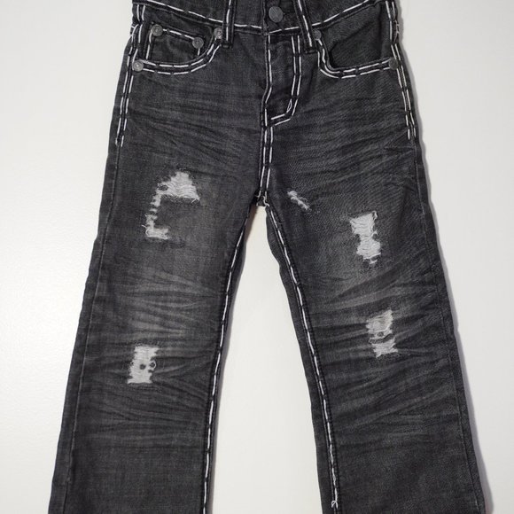 G. Lutchini Kids Boys Distressed Denim Black Jeans Size W2 22 x 16.5 Bootcut - Picture 1 of 4